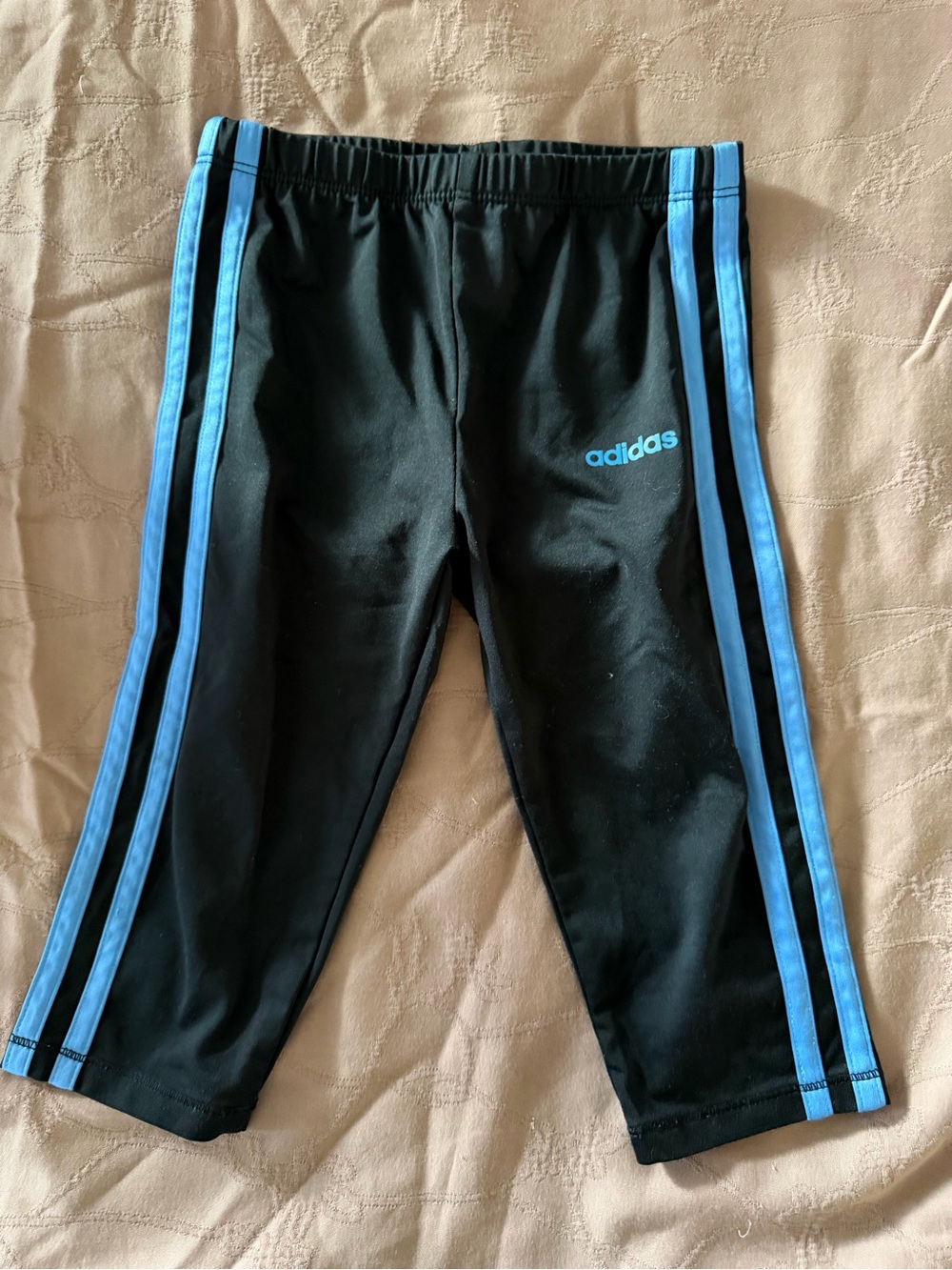 adidas Black Kids Leggings with Light Blue Side Stripes